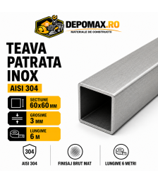 Teava patrata inox AISI 304, 60 x 60 x 3 mm, 6 metri